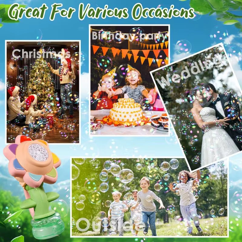 Sunflower Bubble Machine for Kids Automatic Flower Bubble Toy with Light for Toddlers Bubble Maker Blower for Kids Outdoor Toys