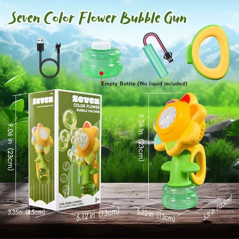 Sunflower Bubble Machine for Kids Automatic Flower Bubble Toy with Light for Toddlers Bubble Maker Blower for Kids Outdoor Toys
